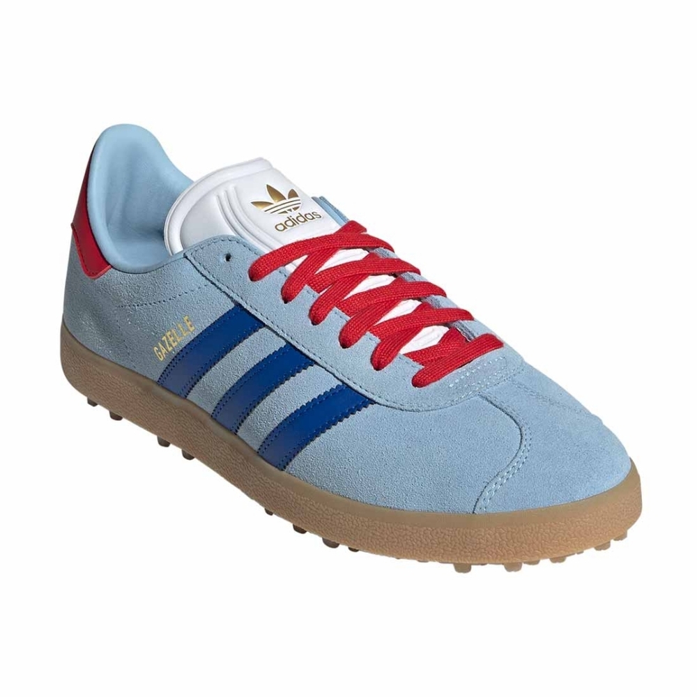 NWT Adidas Gazelle Spikeless Golf in Clear Sky/Royal Blue/Scarlet W10 M9
